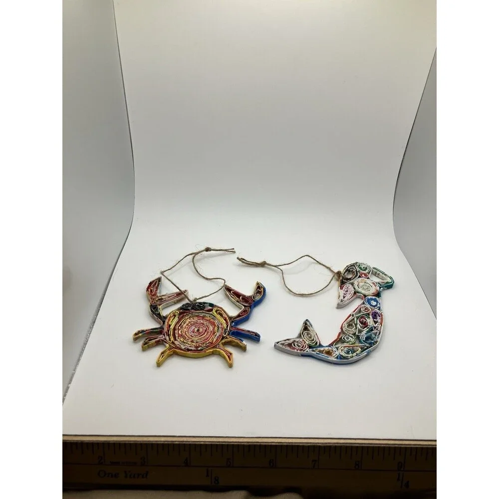Crab & Mermaid Quilling Fiber Art Christmas Hanging Ornament Beach House Decor